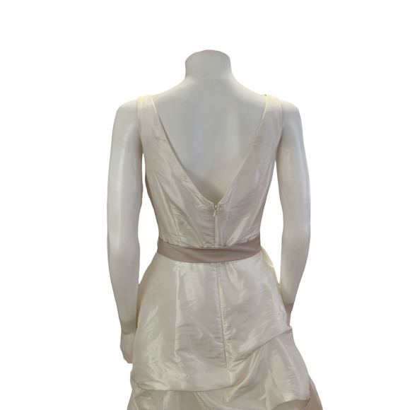 Bill Levkoff White Ruffle Tiered Sleeveless Maxi Wedding Dress * STAINED! * 8 - Picture 7 of 16